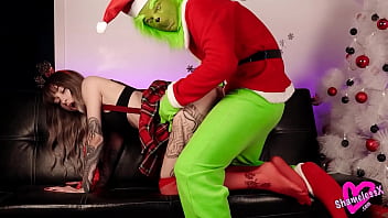Beautiful Girl Sucks Grinch's Big Dick, Doggystyle and Gets Cum on Her Perfect Ass
