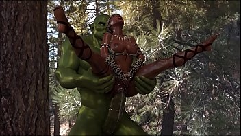 3D Savannah Queen suffering to fuck with big ogre, which has a big cock head