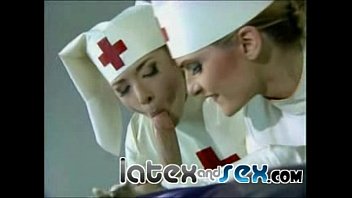 Latex nurses treat a rubber gas mask guy