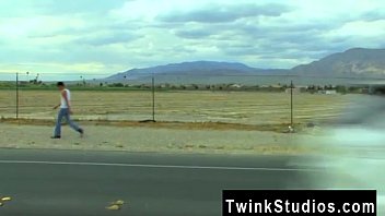 Twinks XXX Camden Christianson is hitchhiking in the desert just
