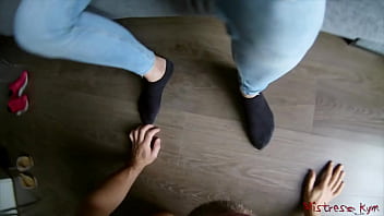 Femdom worship Mistress Kym socks and feet (POV)